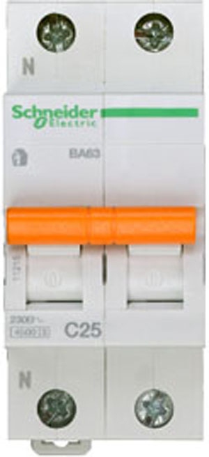 Выключатель автоматический двухполюсный 25А 1п+N С ВА63 4.5кА Schneider Electric 11215