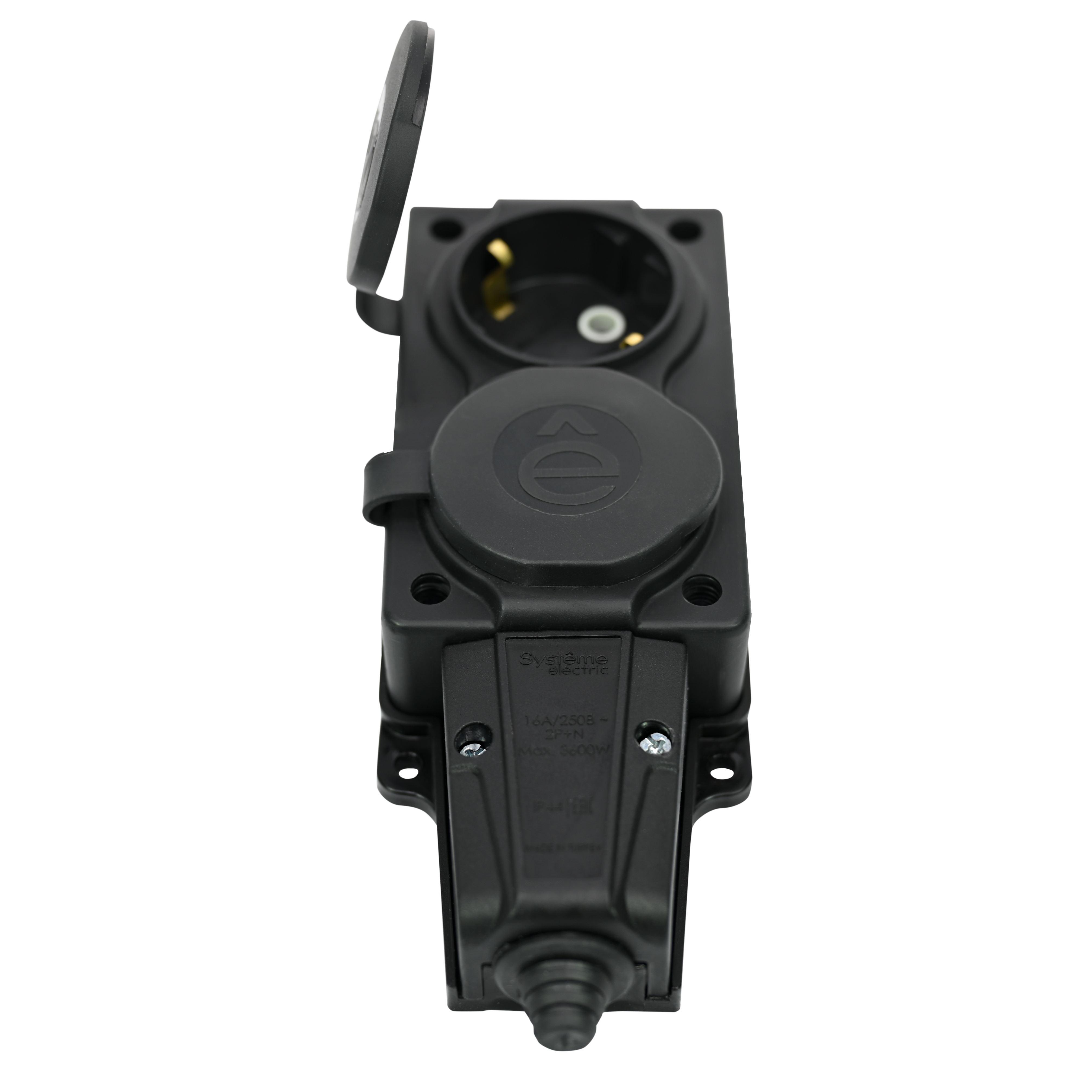Колодка 2х розетка двойная 2К+З каучуковая        16А/250В IP44 Чёрная MultiSet Systeme Electric MST4102BK