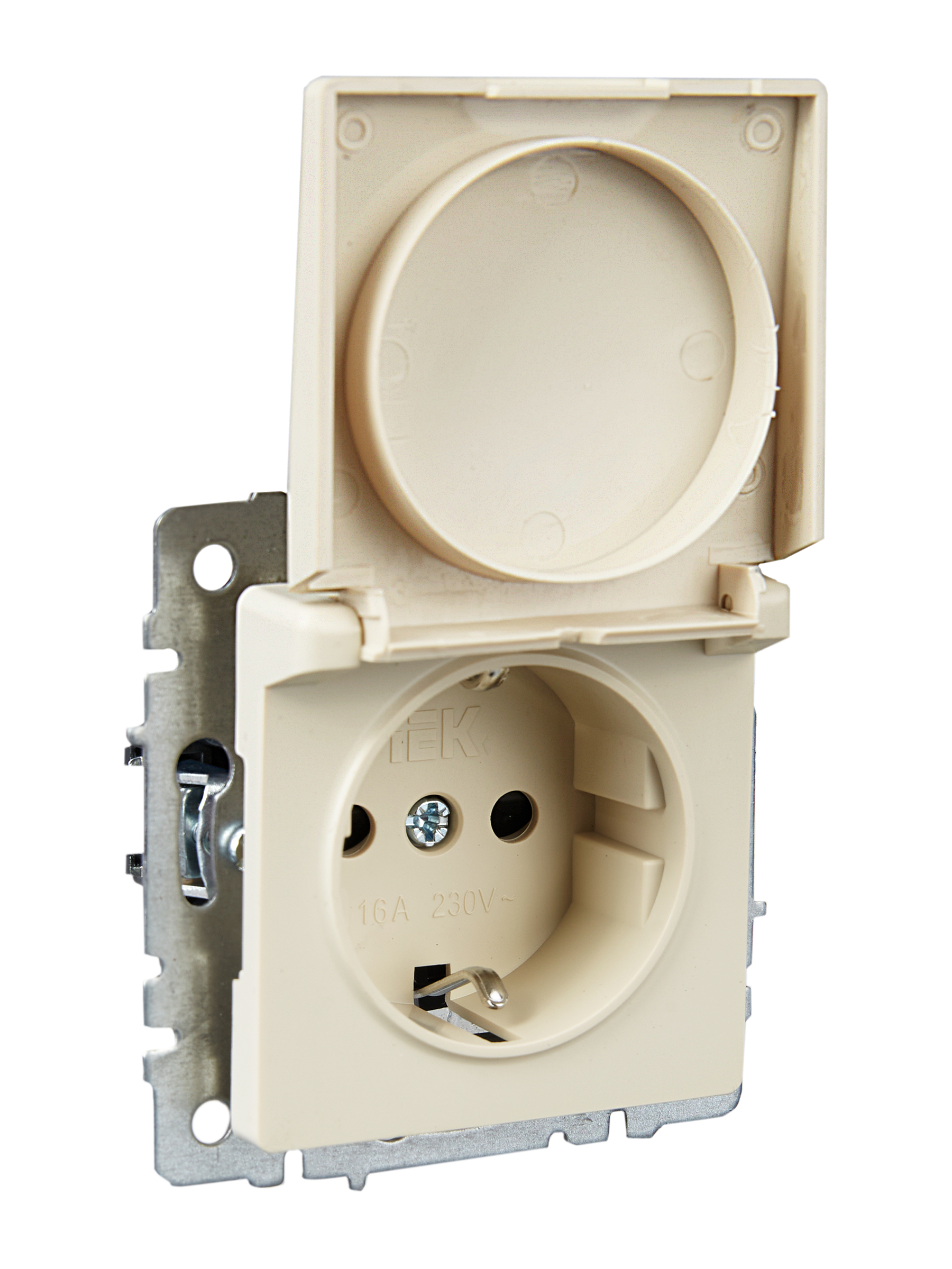 BRITE Розетка с заземлением с защитными шторками и крышкой 16А IP20 РСбш10-3-БрКр бежевый IEK BR-R16-16-K10