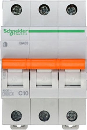 Выключатель автоматический трехполюсный 10А С ВА63 4.5кА Schneider Electric 11222