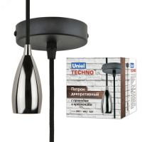 Патрон декоративный DLC-T-S32/E27 TS/1M/BL PEARL BLACK Techno с проводом (1м) и креплением Материал алюминий Цвет черный жемчуг Uniel UL-00005289 UL-00005289*
