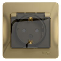 GLOSSA Розетка с заземлением со шторками с крышкой титан  в сборе IP44 Systeme Electric GSL000448