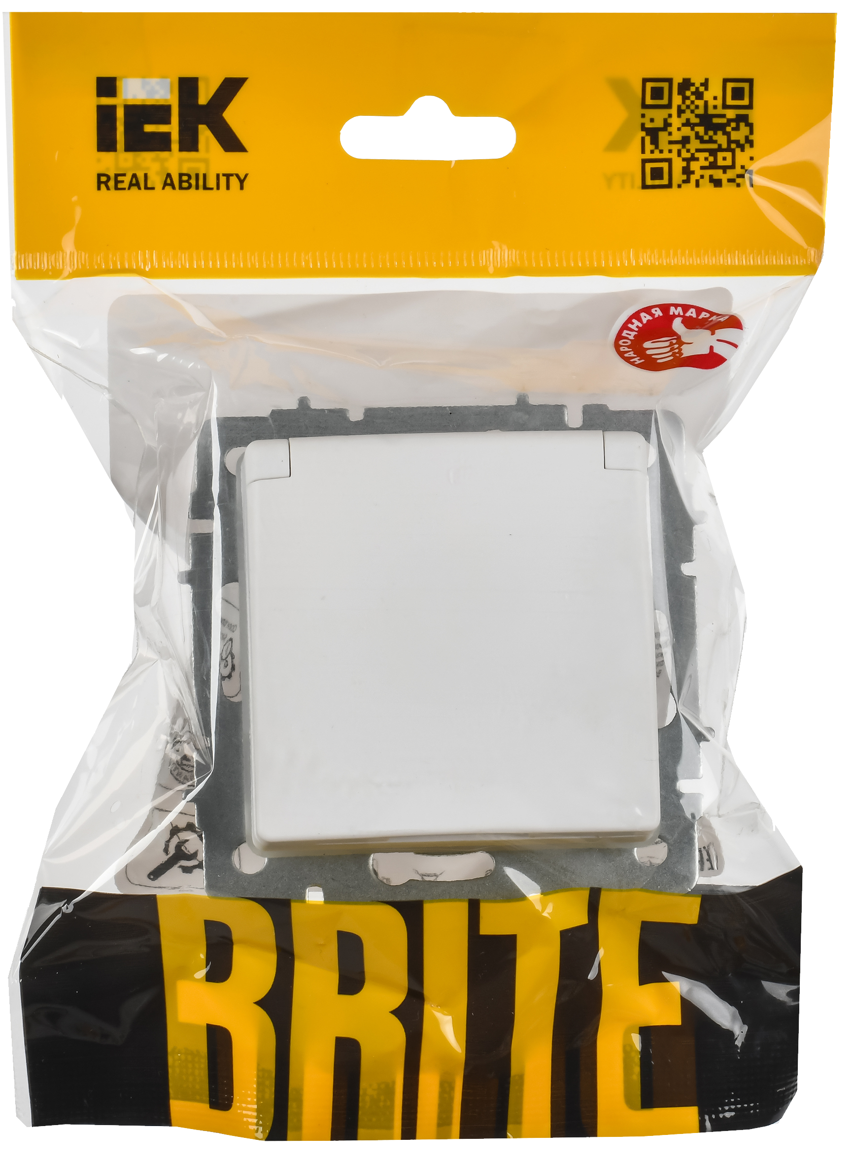 BRITE Розетка 1-местная с заземлением с защитными шторками и крышкой 16А IP44 РСбш10-3-44-БрАБ арктический белый IEK BR-R16-16-44-K91