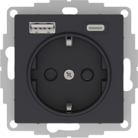 РОЗЕТКА 16А c 2 USB A+С, мех, КАРБОН Systeme Electric ATN001032