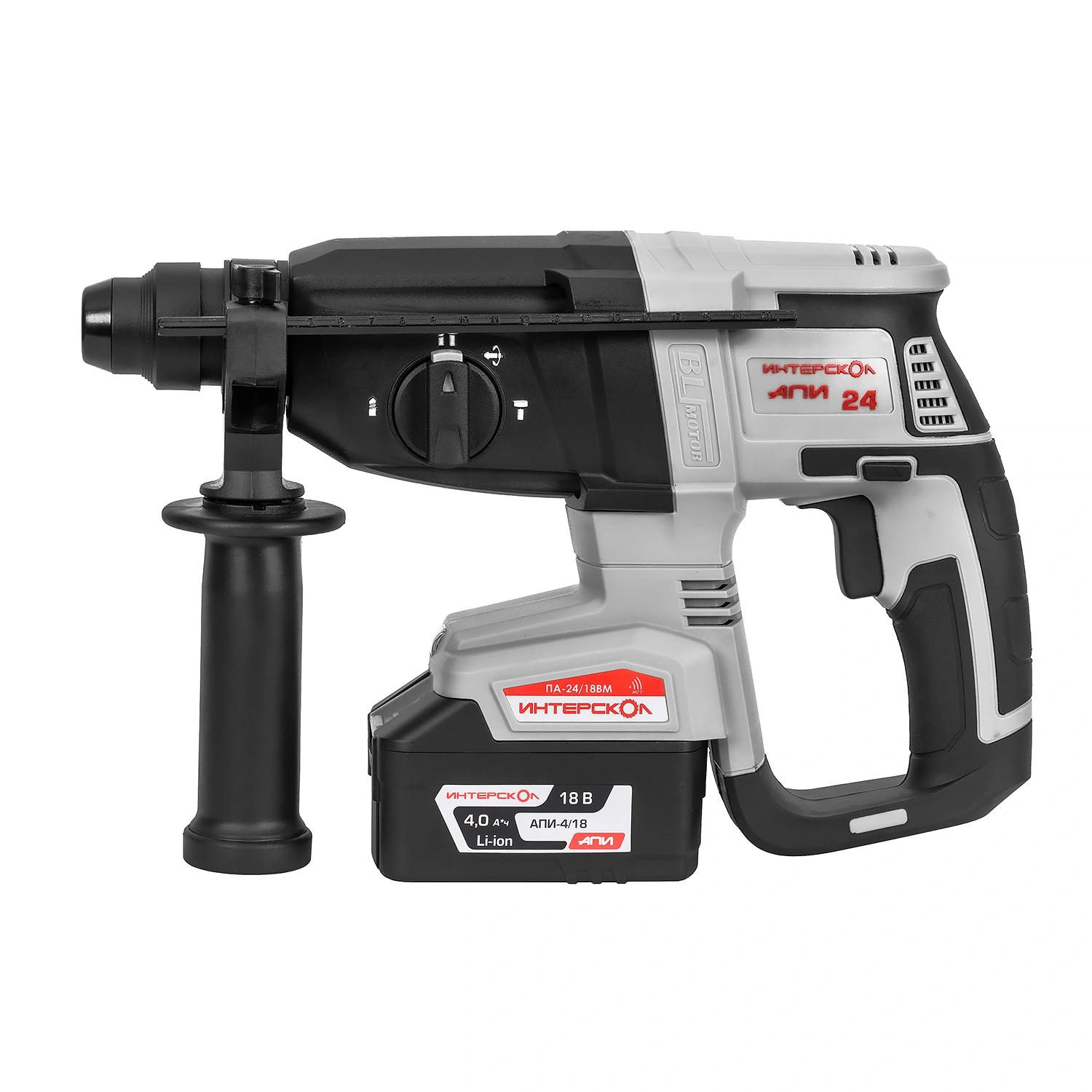 Перфоратор аккумуляторный бесщеточный ПА-24/18ВМ SDS plus, Li-ion АПИ (кейс, 1 аккум., 4,0Ач, ЗУ) Интерскол 730.4.1.70