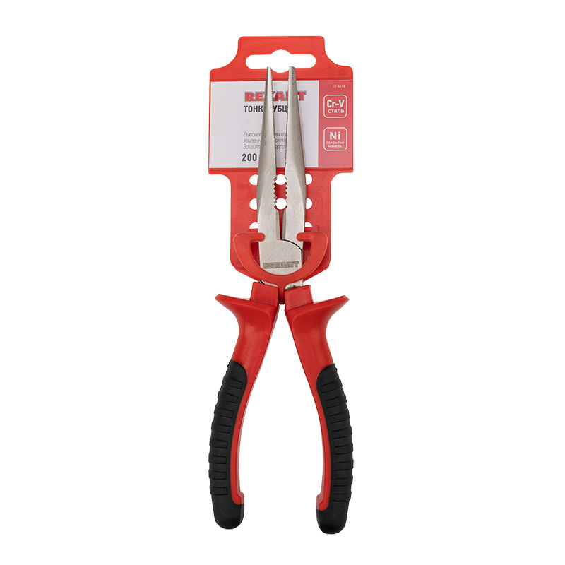 Тонкогубцы 200 мм никелированные, двухкомпонентные рукоятки, REXANT 12-4618