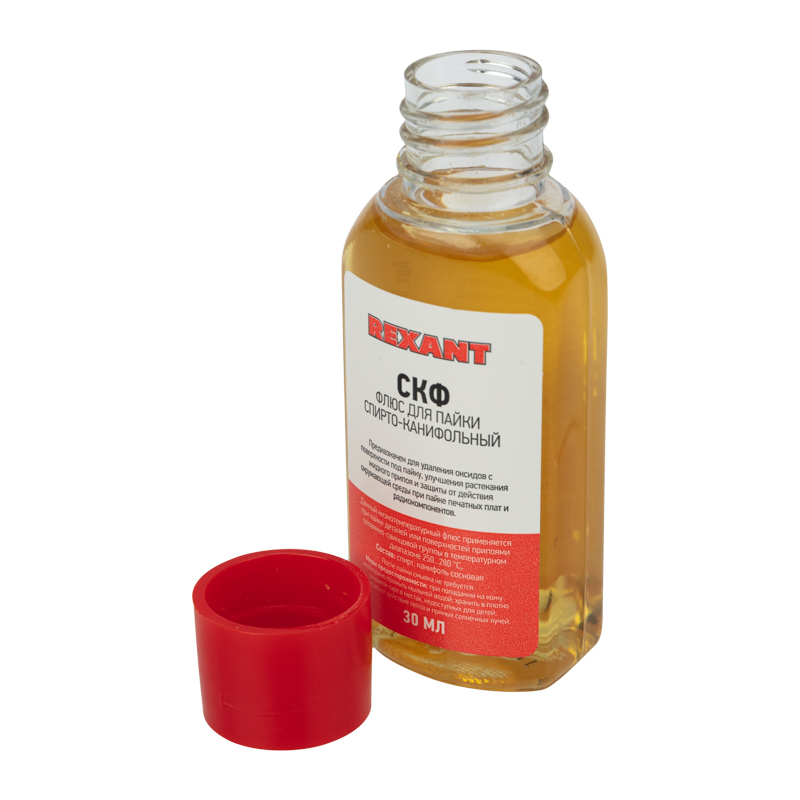 Флюс для пайки, СКФ (спирто-канифольный), 30 мл, флакон, REXANT 09-3640