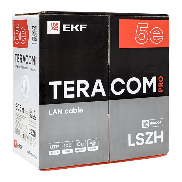 Витая пара TERACOM PRO 5E U/UTP 4 пары solid 24AWG LSZH нг(А)-HF серый 305м EKF TRP-5EUTP-04LSH-GY-IN3