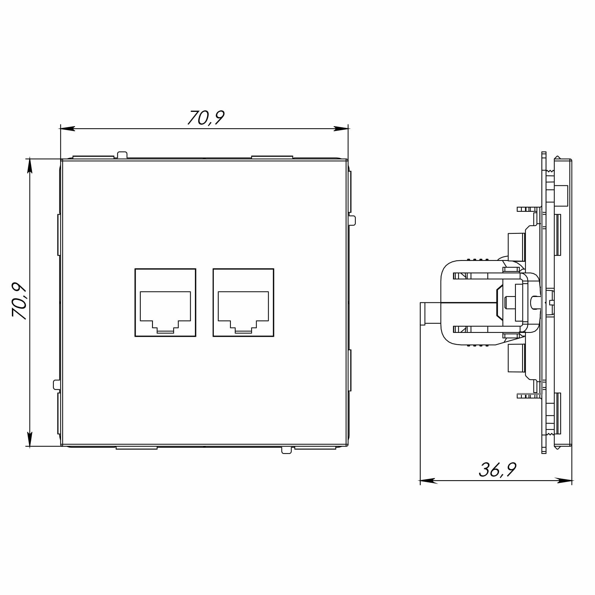 Компьютерная розетка RJ-45 без шторки, кат.6А двойная, KANT, белая магнолия DKC 7000674