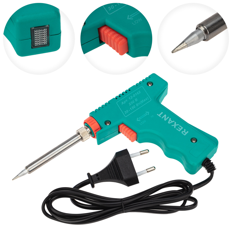 Паяльник-пистолет импульсный, 30 Вт / 130 Вт, 230 REXANT 12-0162