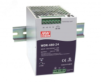 Блок питания AC-DC, 480Вт, вход 180-550V AC, 47-63Гц,254-780V DC, выход 24В,0-20A, рег. вых=24-28В, в кожухе на DIN-рейку Mean Well WDR-480-24 Т00299118