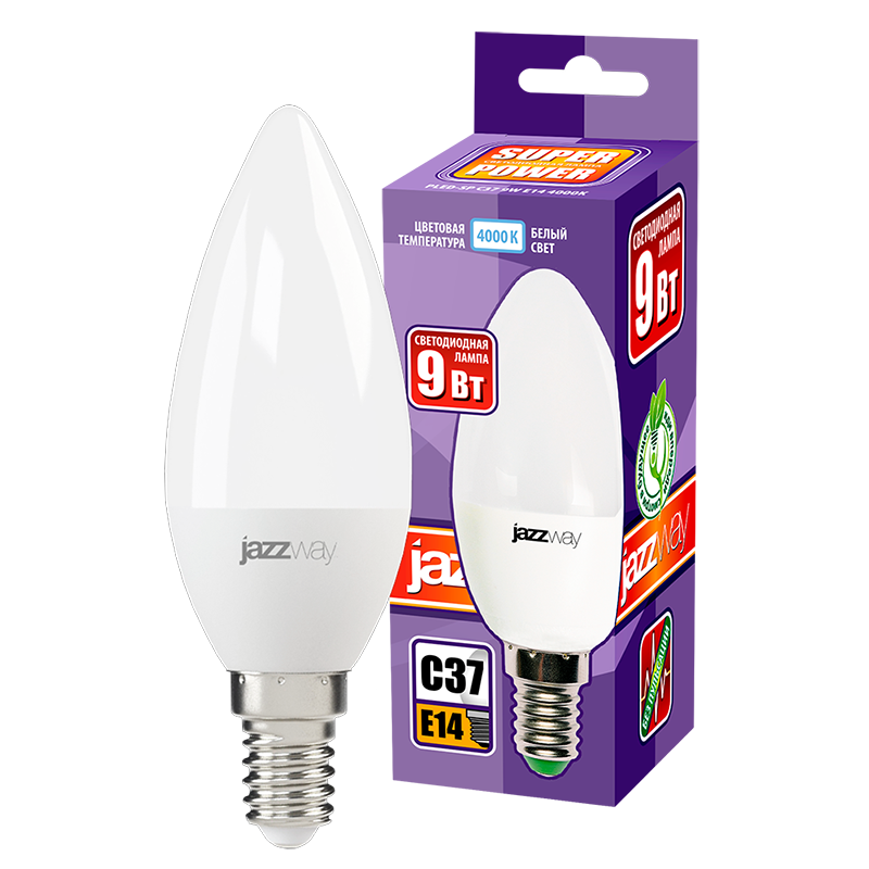 Лампа светодиодная LED 9w E14 4000K свеча JazzWay 5019034
