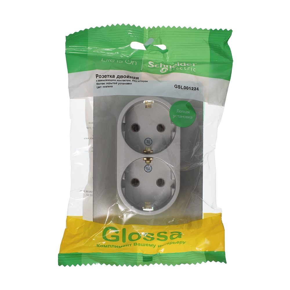 GLOSSA розетка двойная с заземлением в сборе платина Systeme Electric GSL001224