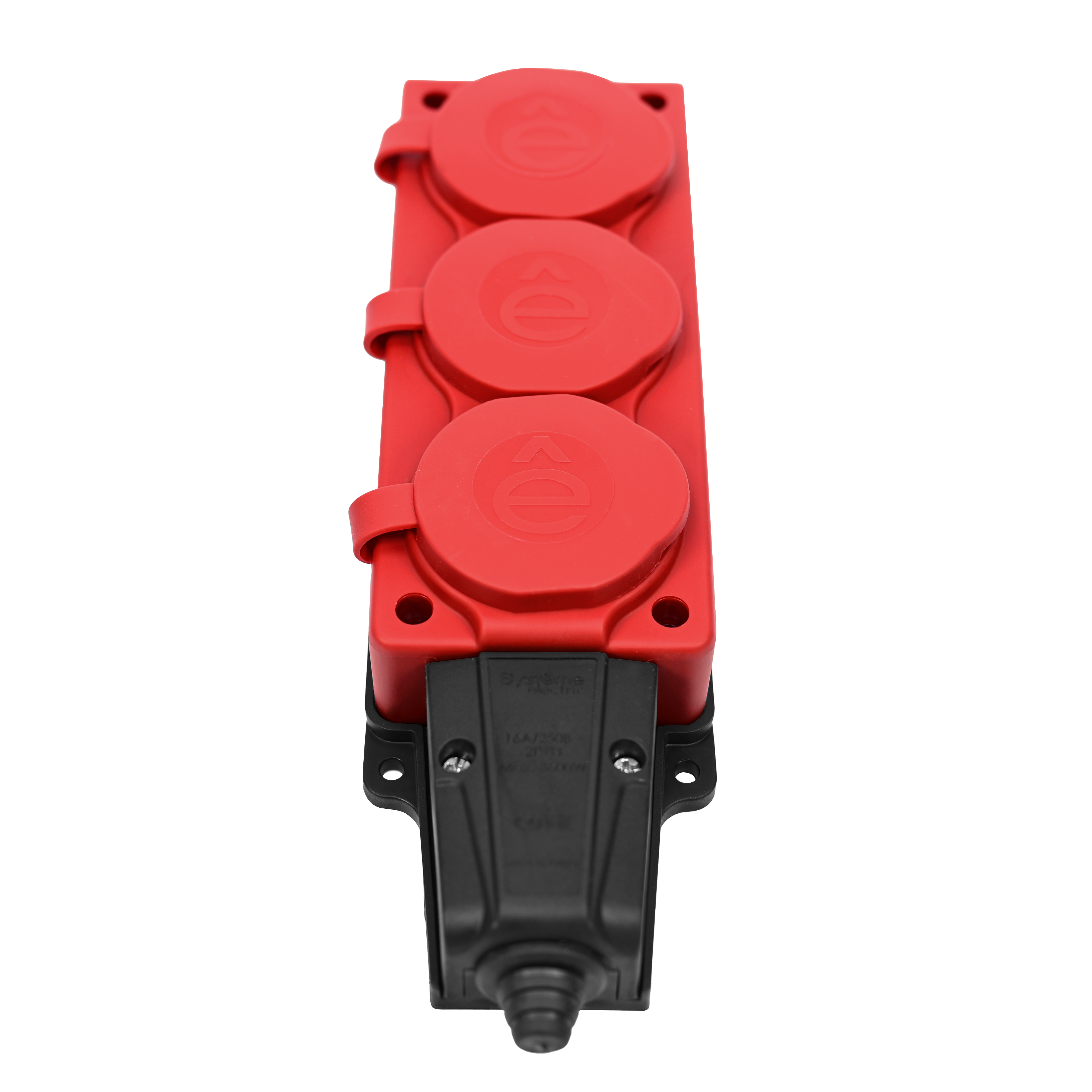 MultiSet Колодка 3х розетка 2К+З каучуковая 16А/250В IP44 Красная Systeme Electric MST4123RD