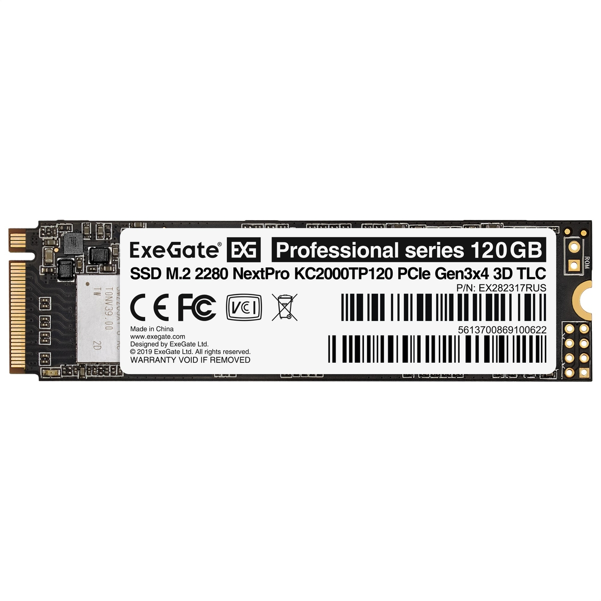 Накопитель SSD M.2 2280 120 ГБ, NextPro KC2000, PCIe Gen3x4, NVMe, 3D TLC, до 3400/2900 МБ/с ExeGate EX282317RUS