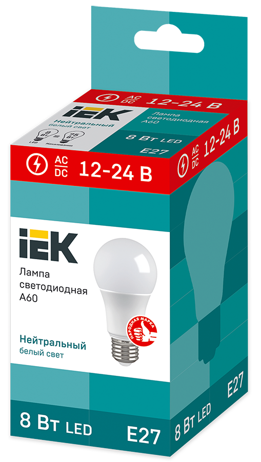 Лампа светодиодная A60 груша 8Вт 12-24В 4000К E27 IEK LLE-A60-08-12-24-40-E27