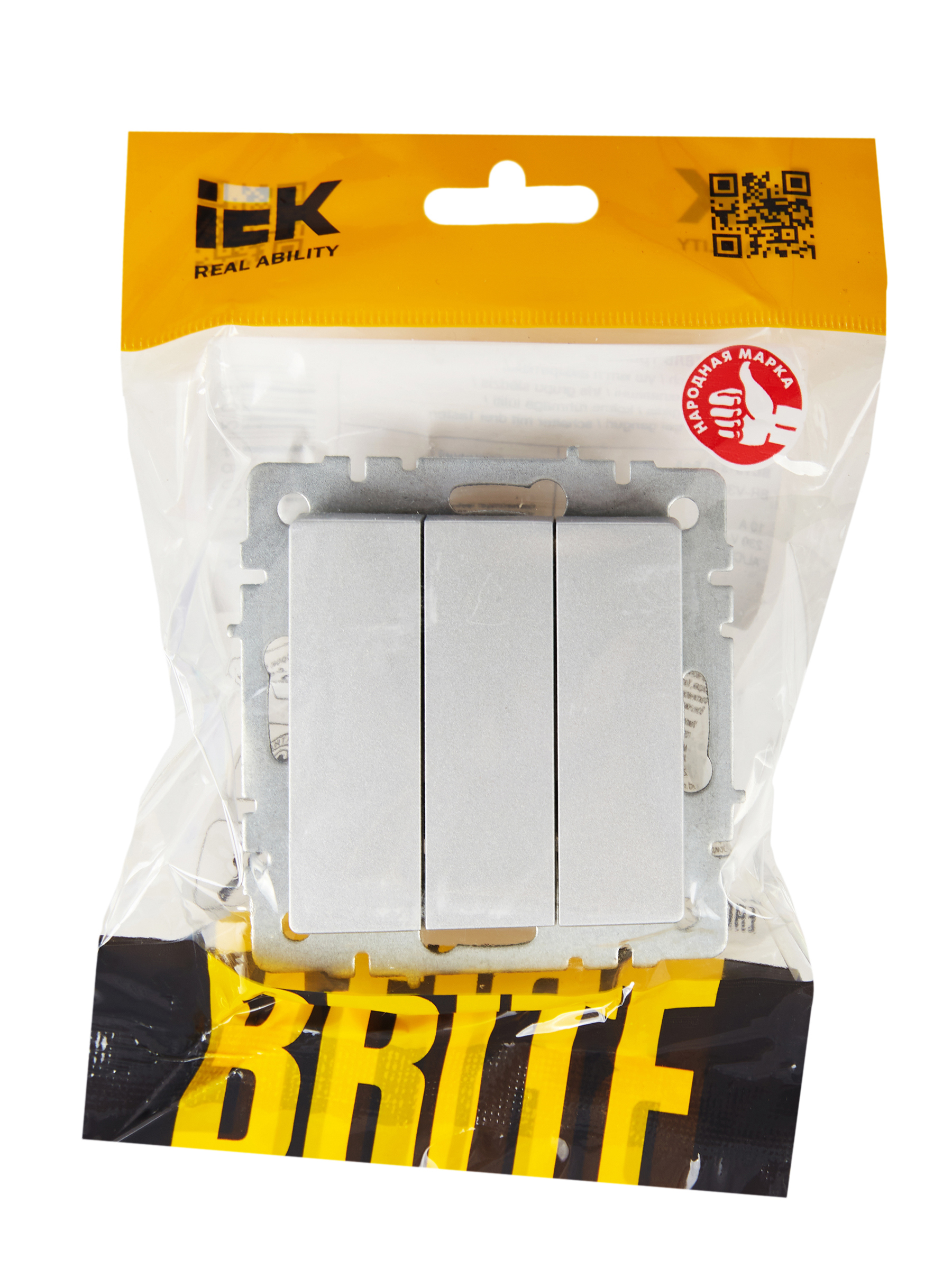 BRITE Выключатель трехклавишный 10А ВС10-3-0-БрА алюминий IEK BR-V30-0-10-K47