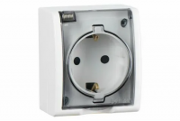Simon15 Aqua Розетка 2Р+Е Schuko с крышкой полупр. IP54 16А 250В винтовой зажим S15A белый 1594445-030