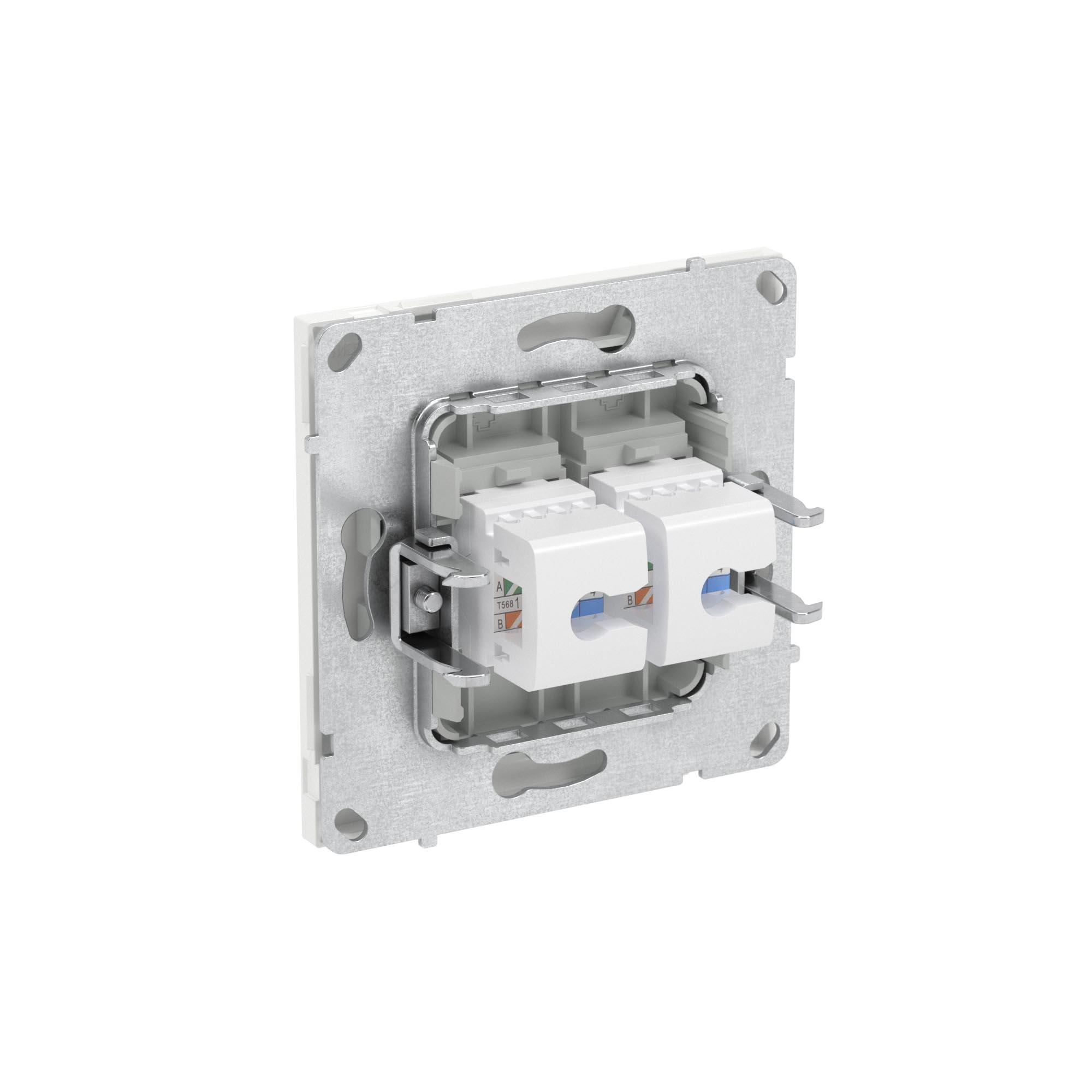 Компьютерная розетка RJ-45 без шторки, кат.5е двойная, KANT, белая магнолия DKC 7000664