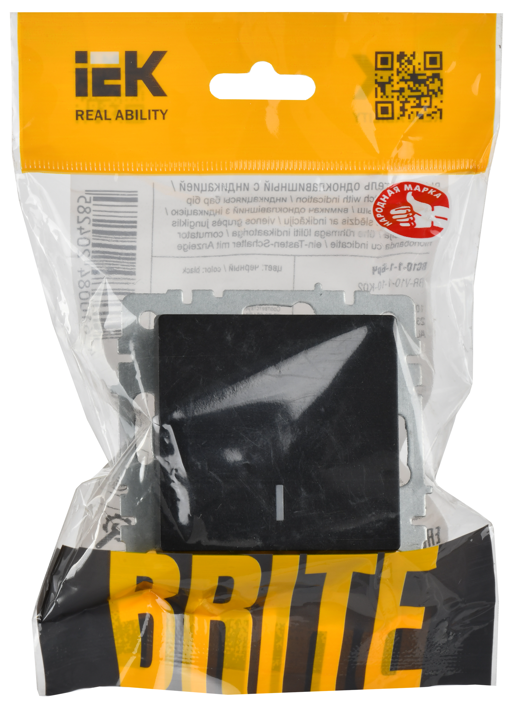BRITE Выключатель одноклавишный с индикацией 10А ВС10-1-1-БрЧ черный IEK BR-V10-1-10-K02