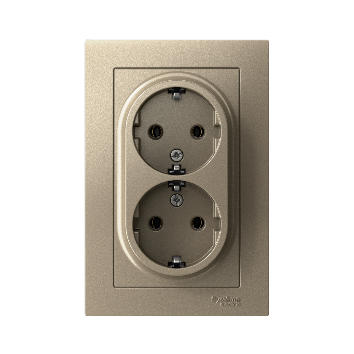 Розетка ATLASDESIGN двойная с заземлением 16А в сборе шампань Systeme Electric ATN000524