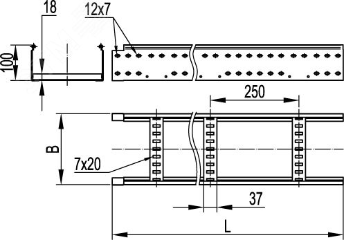 Лоток лестничный 600х100х3000мм лонжерон 1.5мм DKC LL1060