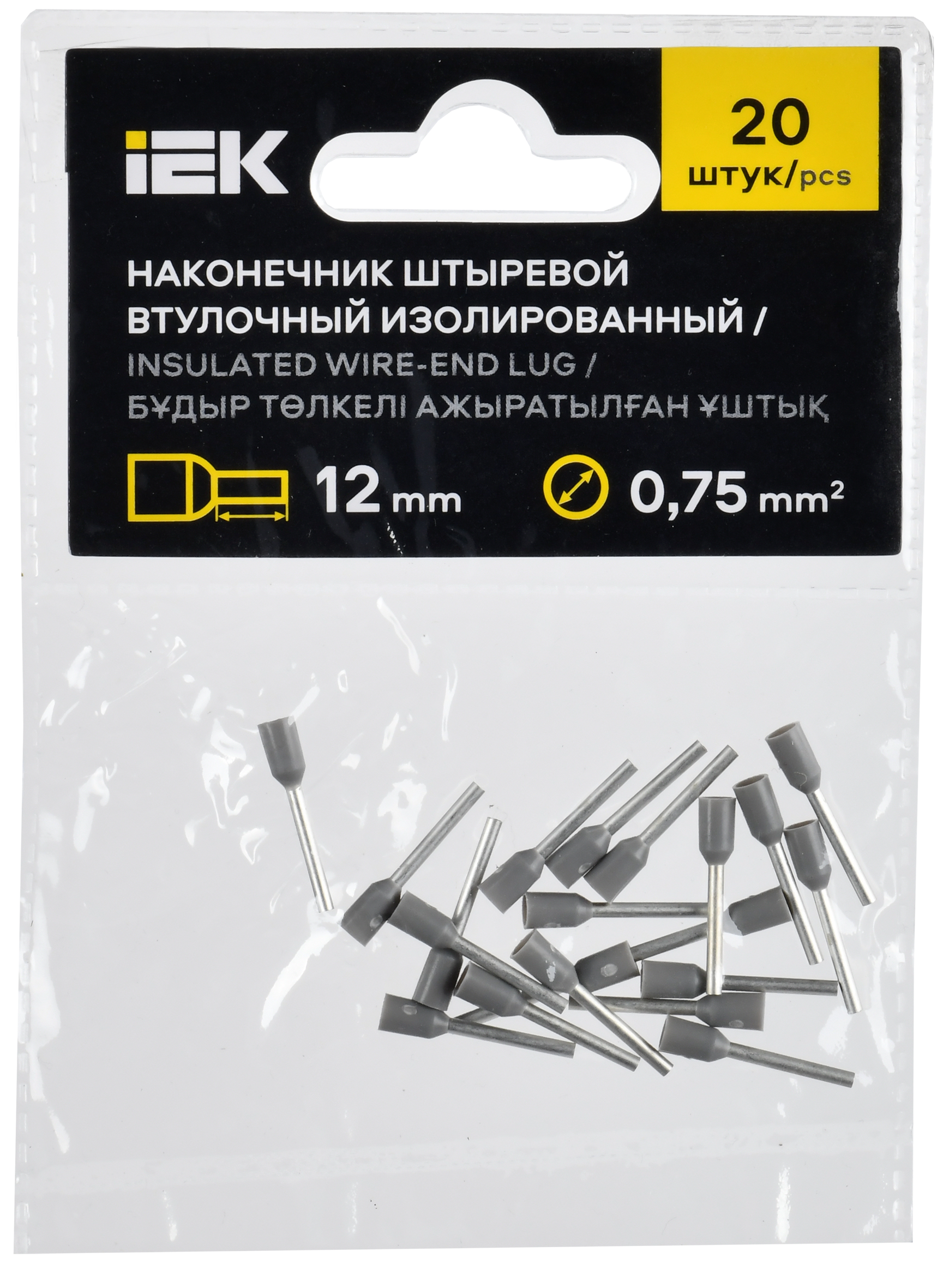 Наконечник НШВИ 0,75-12 серый (20шт/упак) IEK UGN11-C75-012-020