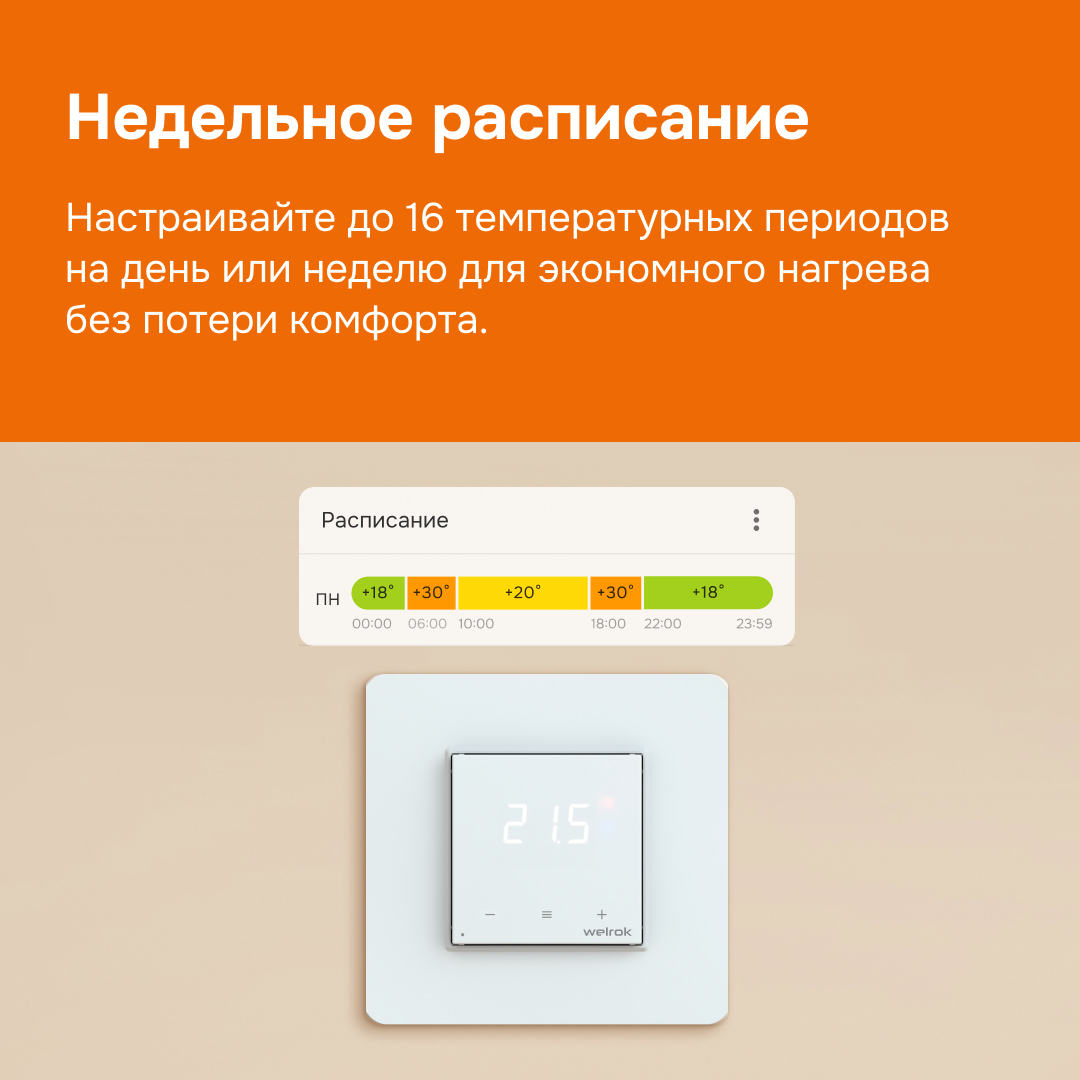 Терморегулятор для теплого пола умный, сенсорный, с Wi-fi, белый WELROK oz 4660251140618