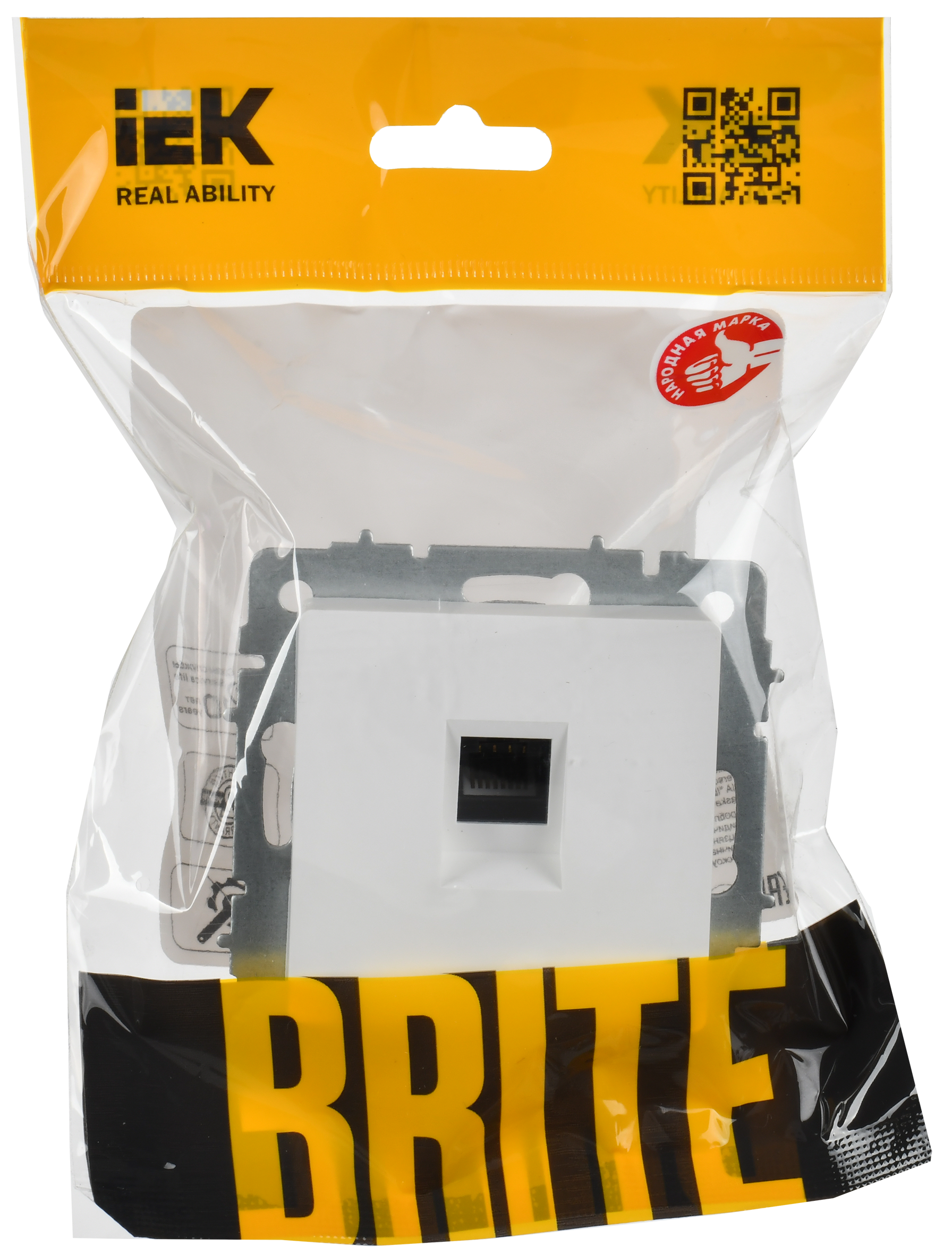 BRITE Розетка компьютерная RJ45 кат.6 РК11-БрАБ арктический белый IEK BR-K10-2-K91