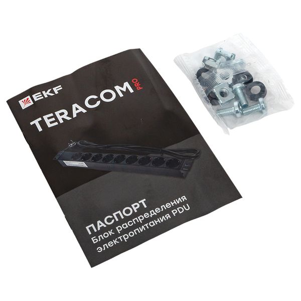 Блок розеток PDU TERACOM PRO 19'' 1U 16А/250В 8 розеток Schuko с выключателем шнур питания длиной 2 метра сечение 3x1.5 мм2 вилка Schuko корпус алюминий черный EKF TRP-HPD-LS-16A-8SH-2MSH