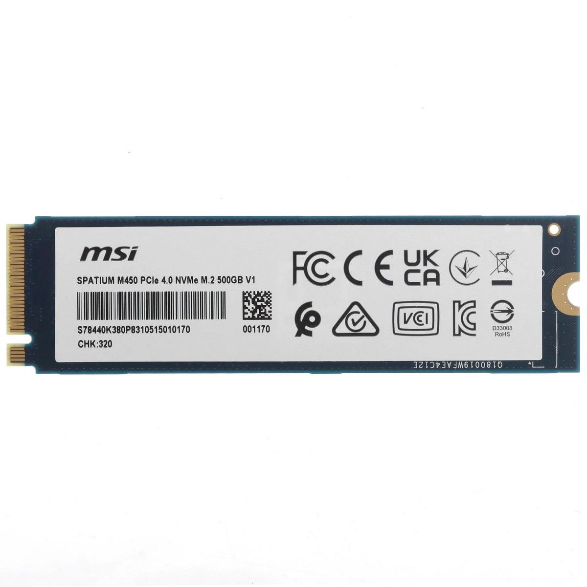Накопитель SSD M.2 2280 500ГБ M450 V1, PCIe NVMe, 3D NAND, 3600/3000 Мб/с MSI S78-440K380-P83 207718