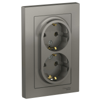 Розетка ATLASDESIGN двойная с заземлением 16А в сборе сталь Systeme Electric ATN000924