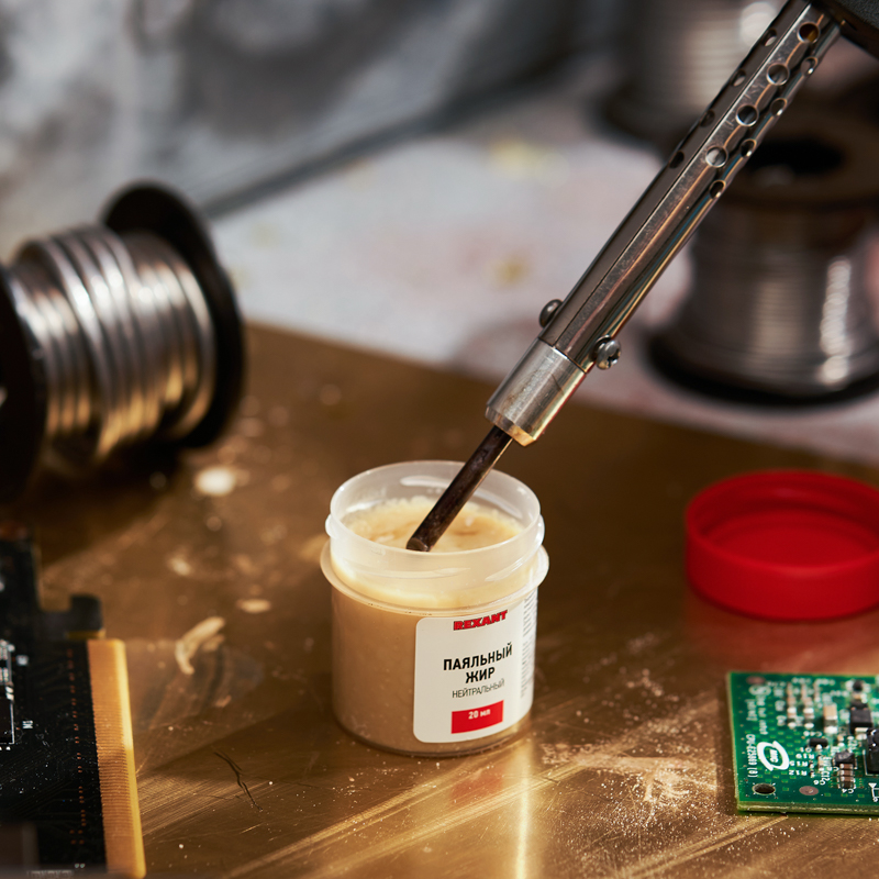 Флюс для пайки, паяльный жир НЕЙТРАЛЬНЫЙ, 20 мл, банка REXANT 09-3665