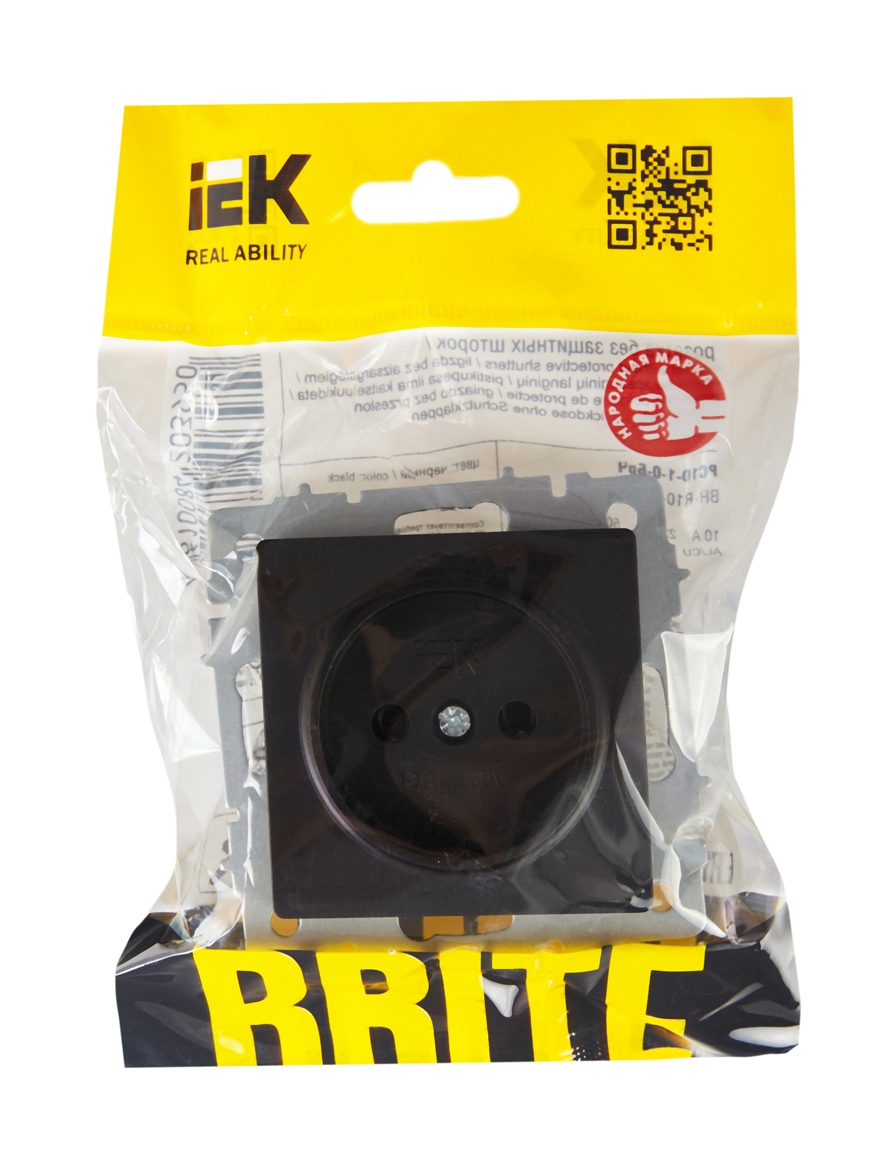 BRITE Розетка без заземления без защитных шторок 10А РС10-1-0-БрЧ черный IEK BR-R10-10-K02