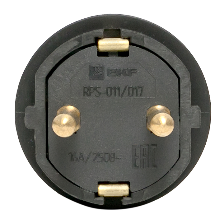 Вилка прямая каучуковая 230В 2P+PE 16A IP44 Марс EKF RPS-011-16-230-44