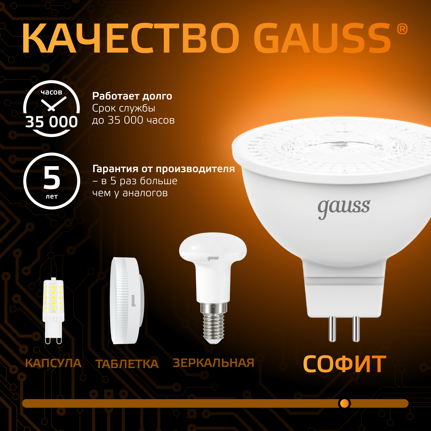 Лампа светодиодная LED 9 Вт 830 лм 3000К софит MR16 теплый GU5.3 AC 220В Black GAUSS 101505109