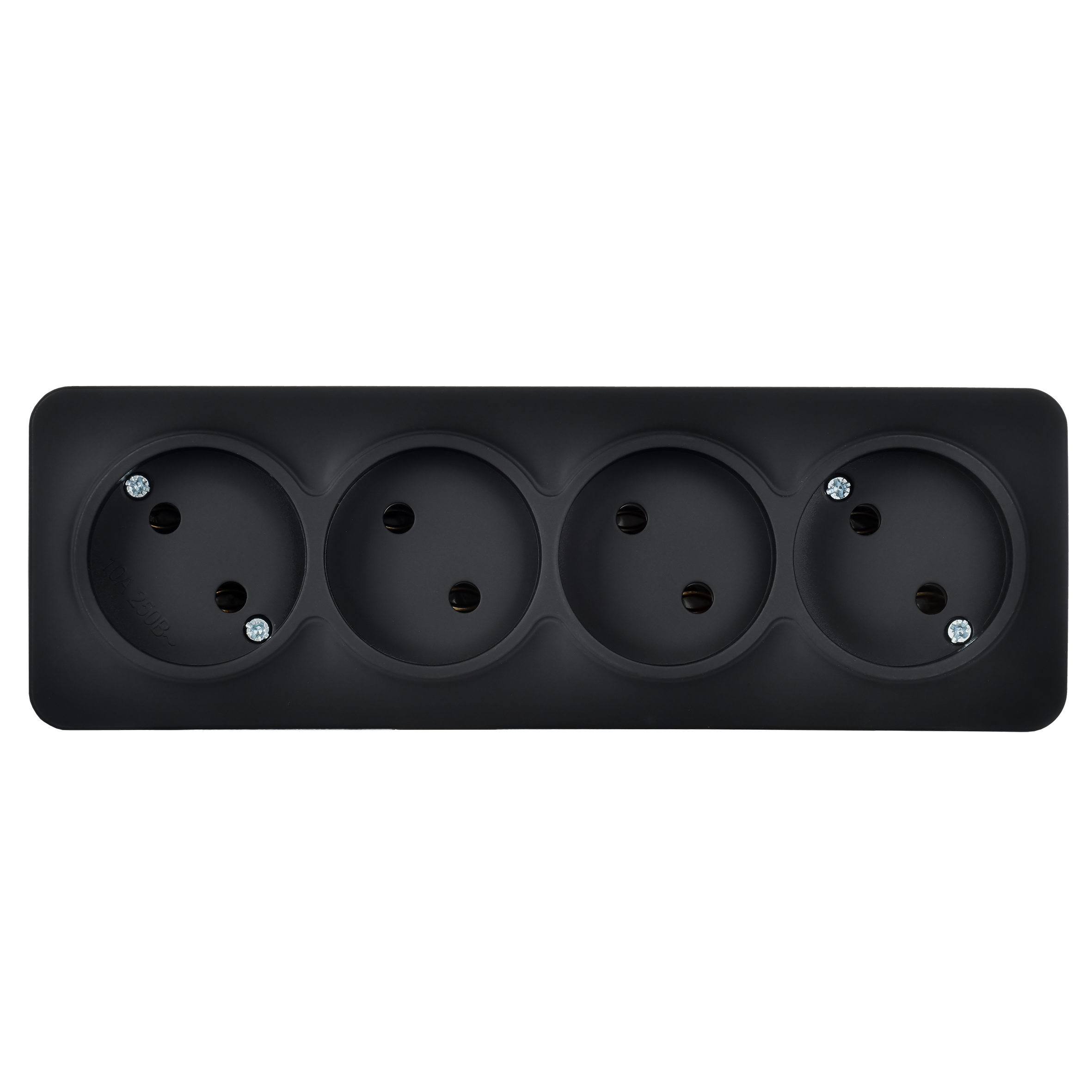 GLORY Розетка 4-местная для открытой установки без заземления без защитных шторок 10А РС24-2-ХЧм черный матовый IEK ERH40-K02M-10