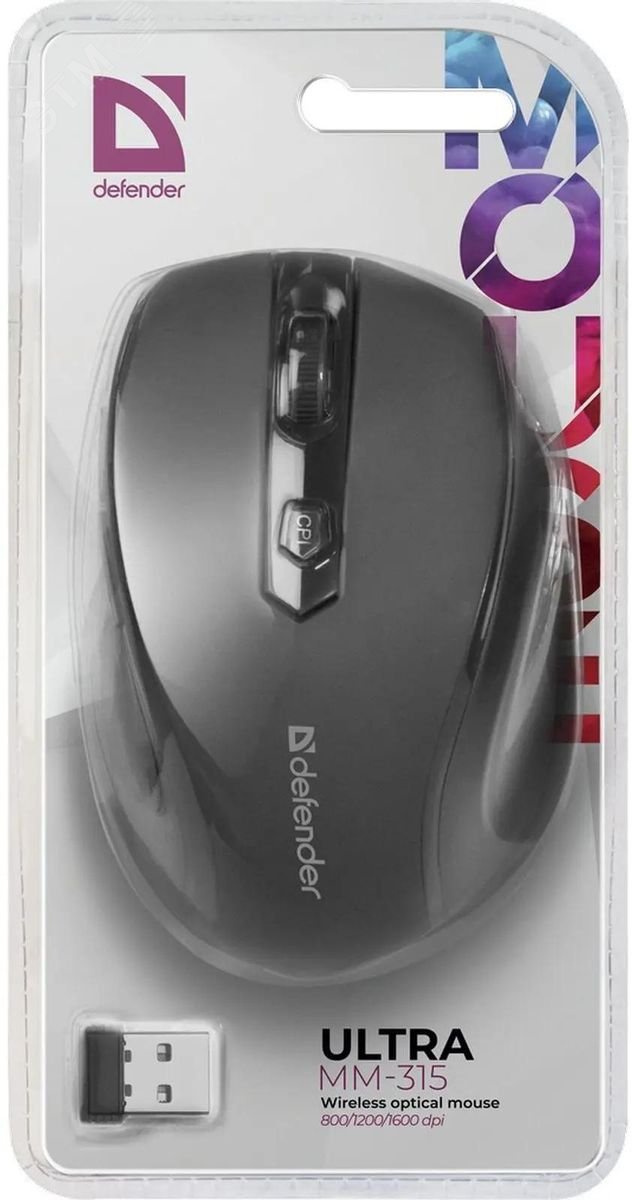 Мышь беспроводная Ultra мм-315 800-1600 dpi, 6 кнопок, черный Defender 52315 1000472431