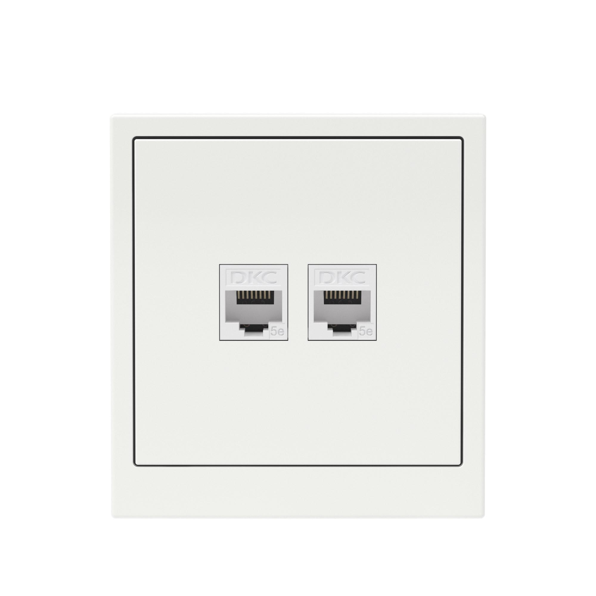 Компьютерная розетка RJ-45 без шторки, кат.5е двойная, KANT, белая магнолия DKC 7000664