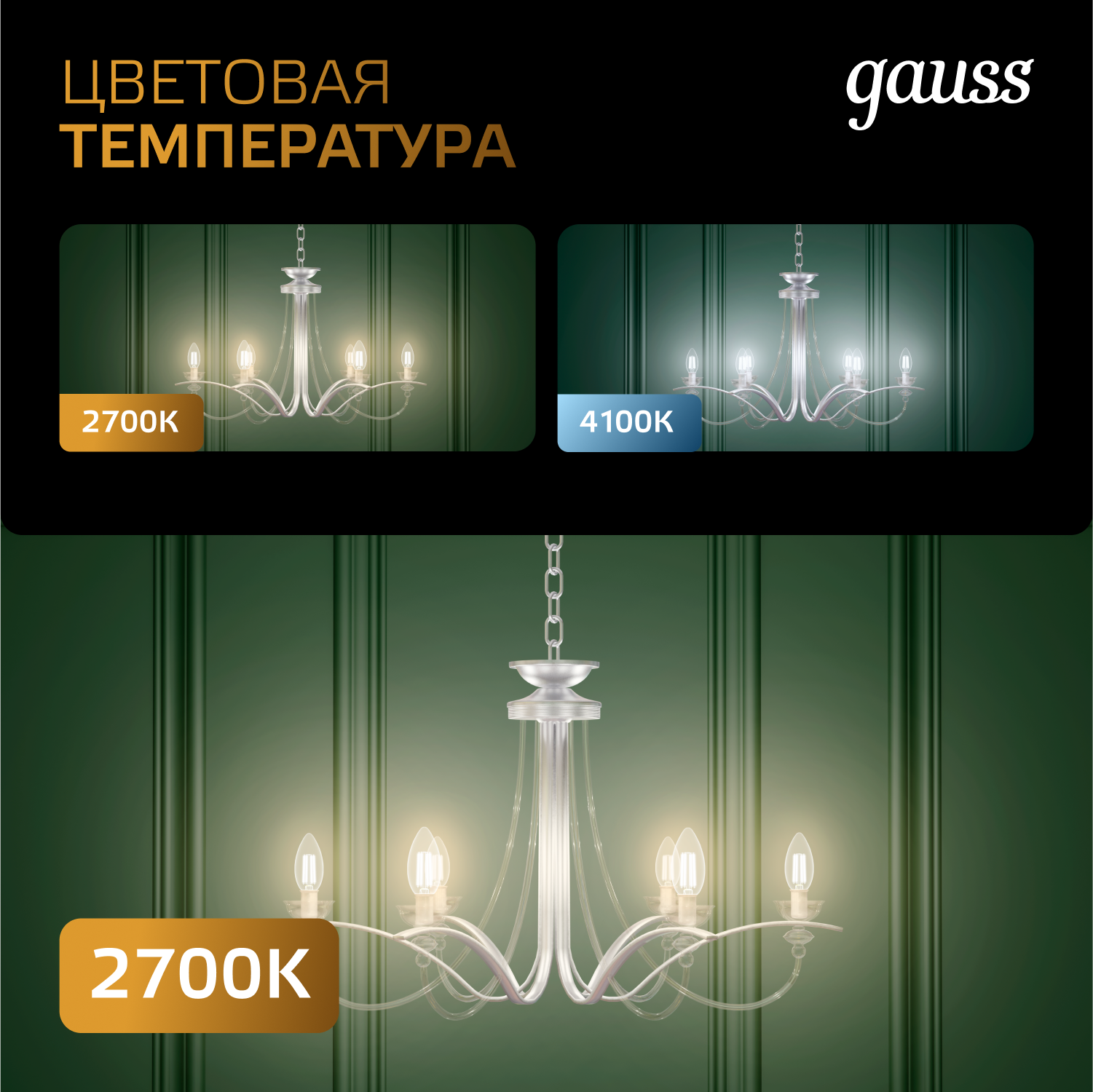 Лампа светодиодная филаментная LED 7 Вт 550 лм 2700К шар P45 теплый E27 AC 220В прозрачная колба Black Filament GAUSS 105802107
