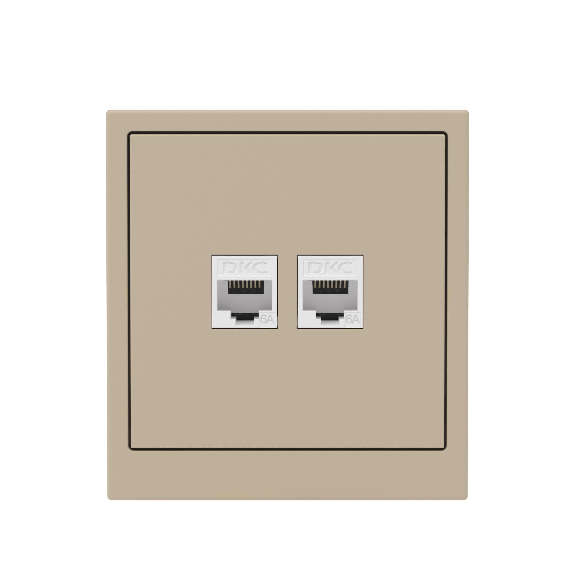 Компьютерная розетка RJ-45 без шторки, кат.6А двойная, KANT, ванильный марципан DKC 7015674