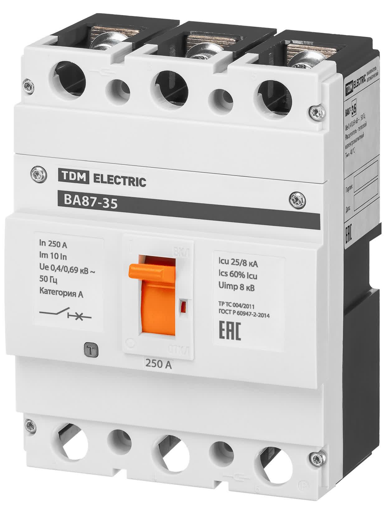 Выключатель автоматический ВА87-35 3Р 250А 25кА TDM ELECTRIC SQ0751-0016