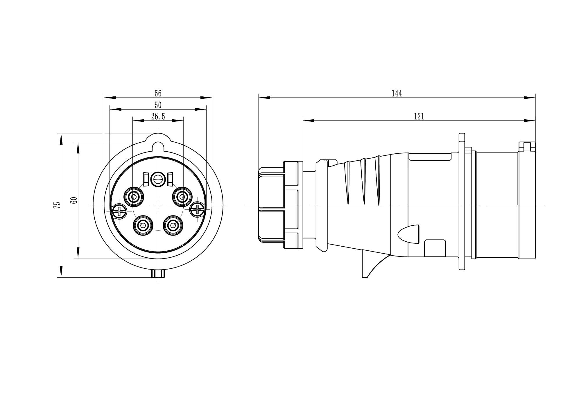 Вилка кабельная IP44 16A 3P+E+N 400V DKC DIS2131637