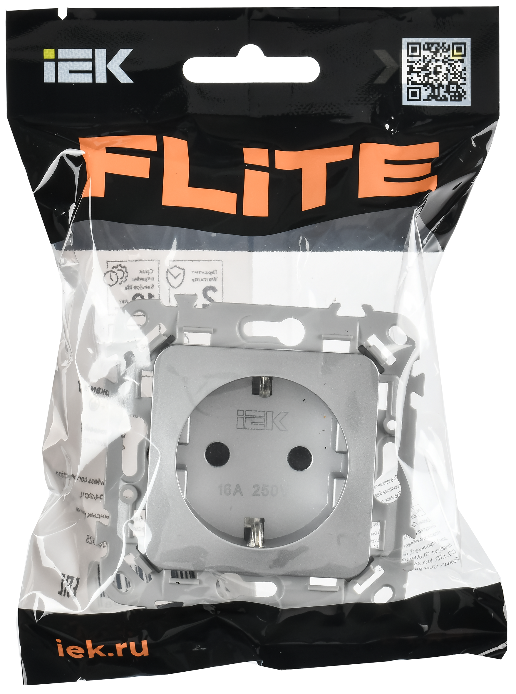 FLITE Розетка с заземлением с защитными шторками безвинтовое крепление 16А РСш11-1-ФлА алюминий IEK FI-R14-16-1-K47