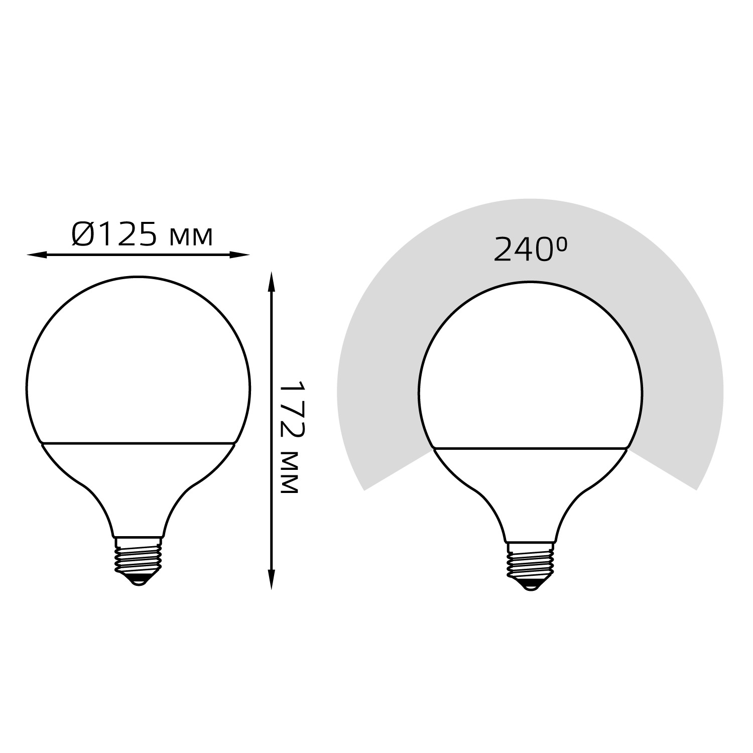 Лампа светодиодная LED 22 Вт 1800 лм 3000К шар G125 теплый E27 AC 220В Black GAUSS 105102122