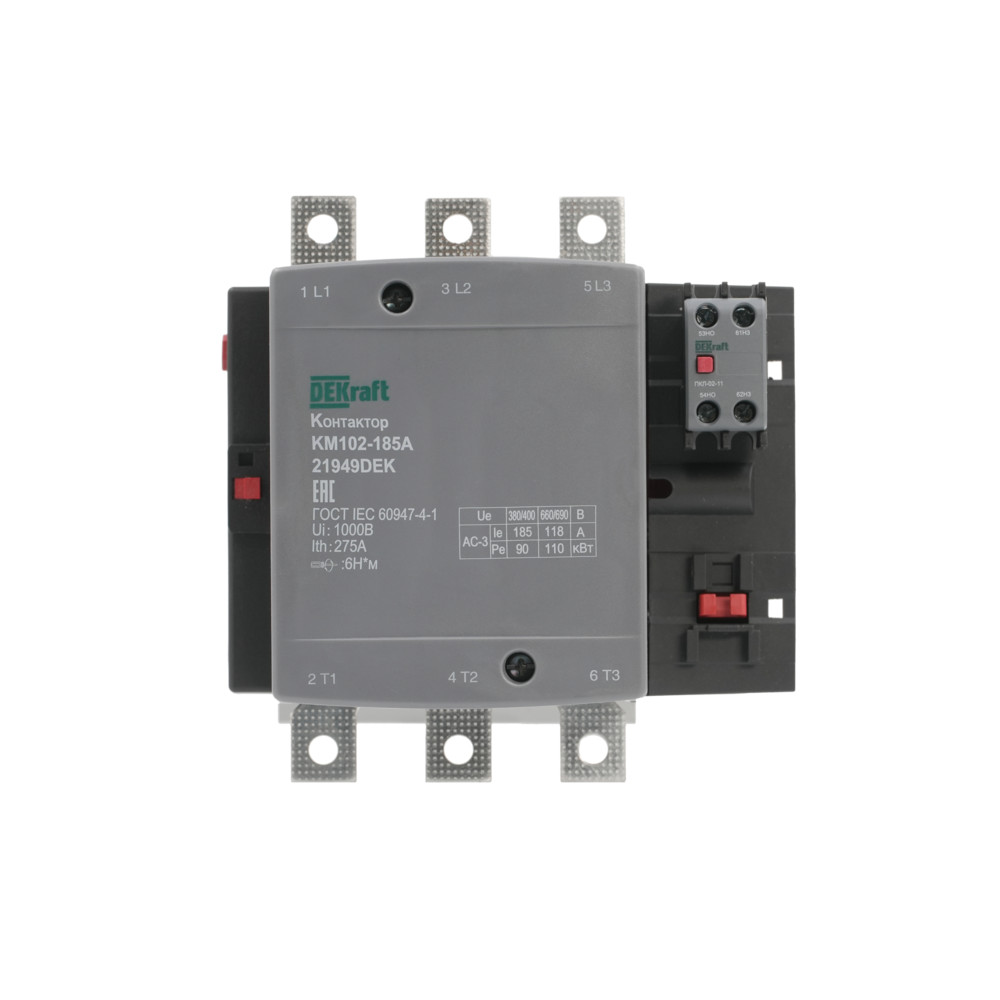 Контактор 185А 220В АС АС3 АС4 1НО+1НЗ КМ-102 Dekraft 21949DEK