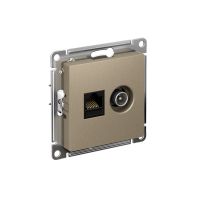 Розетка ATLASDESIGN двойная компьютерная+ТВ RJ45+TV категория 5E механизм шампань Systeme Electric ATN000589