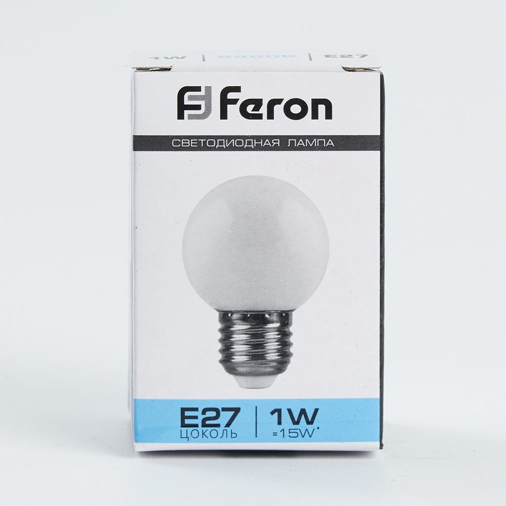 Лампа светодиодная LED 1вт Е27 белый 6400К (шар) FERON LB-37 25115