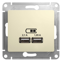 Розетка GLOSSA USB 5В/2100мА 2х5В/1050мА механизм бежевый Systeme Electric GSL000233