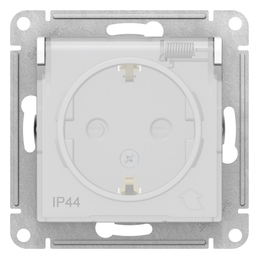 Розетка ATLASDESIGN AQUA с заземлением со шторками с крышкой 16А IP44 механизм белый Systeme Electric ATN440146